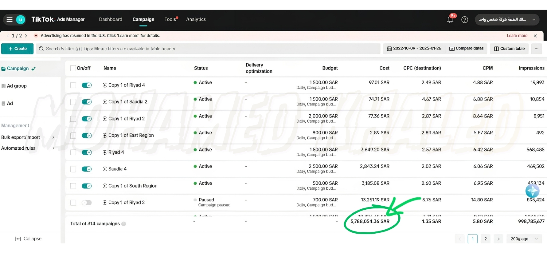 نتائج حملات العيادات على TikTok Ads